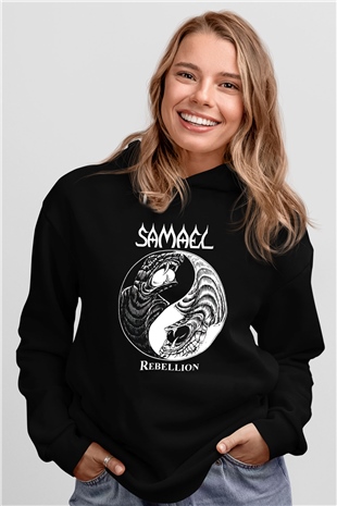Samael Baskılı Unisex Siyah Kapüşonlu Sweatshirt