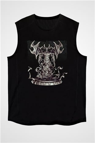 Samael Baskılı Unisex Siyah Kolsuz Tişört - Tshirt