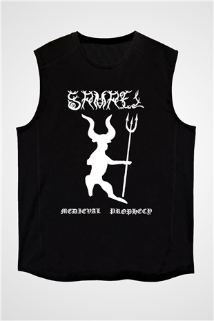 Samael Baskılı Unisex Siyah Kolsuz Tişört - Tshirt