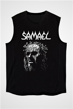 Samael Baskılı Unisex Siyah Kolsuz Tişört - Tshirt