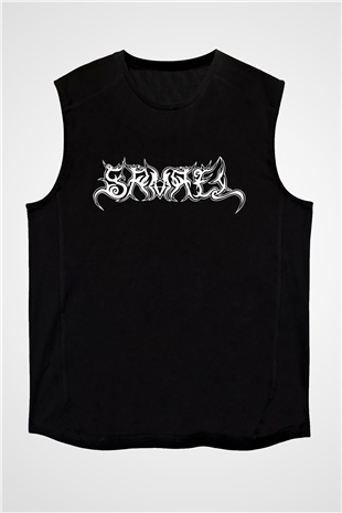 Samael Baskılı Unisex Siyah Kolsuz Tişört - Tshirt