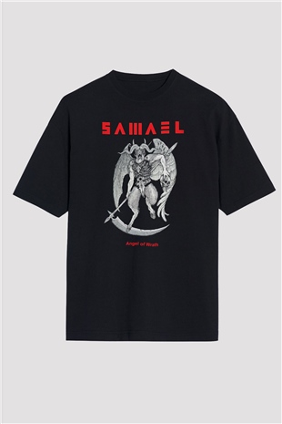 Samael Baskılı Unisex Siyah Oversize Tişört - Tshirt
