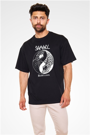 Samael Baskılı Unisex Siyah Oversize Tişört - Tshirt