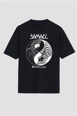 Samael Baskılı Unisex Siyah Oversize Tişört - Tshirt