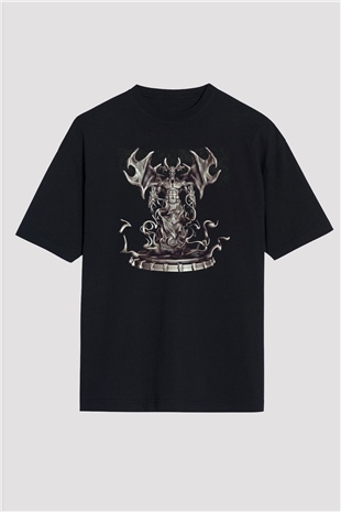 Samael Baskılı Unisex Siyah Oversize Tişört - Tshirt