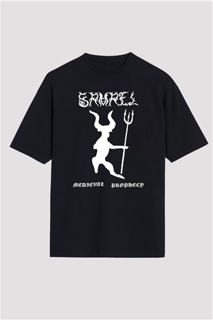 Samael Baskılı Unisex Siyah Oversize Tişört - Tshirt