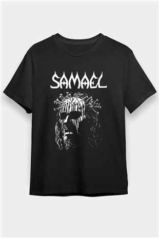 Samael Baskılı Unisex Siyah Tişört - Tshirt