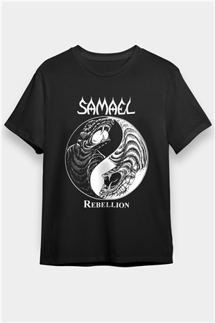 Samael Baskılı Unisex Siyah Tişört - Tshirt