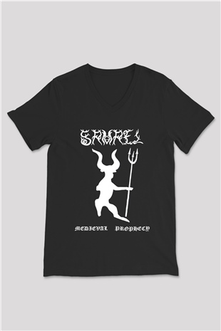 Samael Baskılı Unisex Siyah V Yaka Tişört - Tshirt