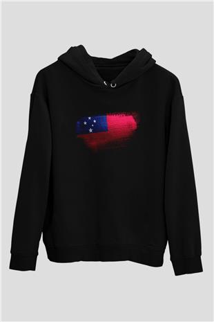 Samoa Bayrağı Baskılı Unisex Siyah Kapüşonlu Sweatshirt