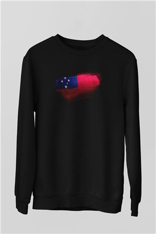 Samoa Bayrağı Baskılı Unisex Siyah Sweatshirt