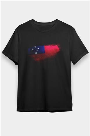Samoa Bayrağı Baskılı Unisex Siyah Tişört