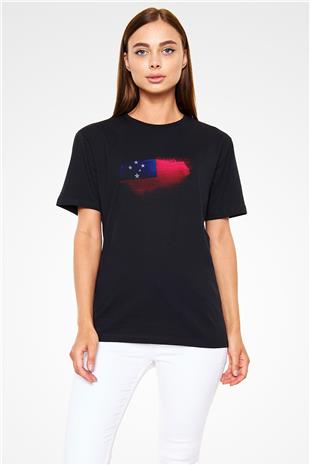 Samoa Bayrağı Baskılı Unisex Siyah Tişört
