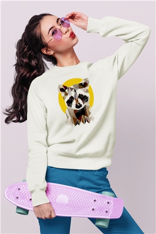 Samur Baskılı Unisex Beyaz  Sweatshirt