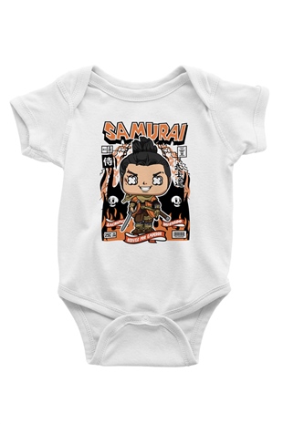 Samurai Baskılı Unisex Beyaz Bebek Body - Zıbın