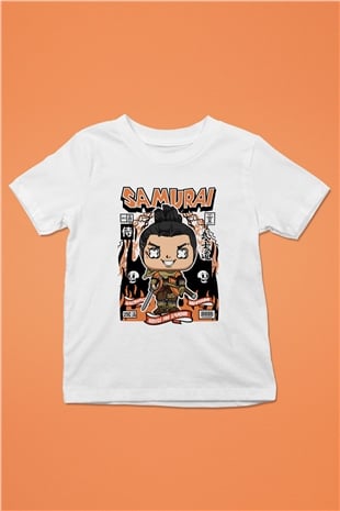Samurai Baskılı Unisex Beyaz Çocuk Tişört