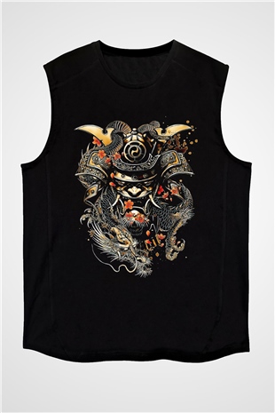 Samurai Baskılı Unisex Siyah  Kolsuz Tişört