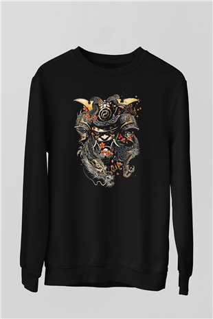 Samurai Baskılı Unisex Siyah  Sweatshirt