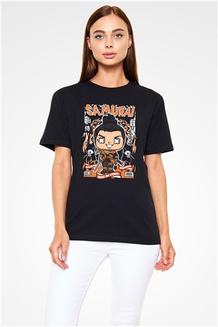 Samurai Baskılı Unisex Siyah Tişört