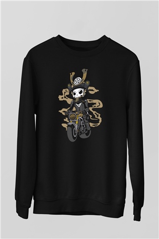 Samurai Biker Baskılı Siyah Unisex Sweatshirt