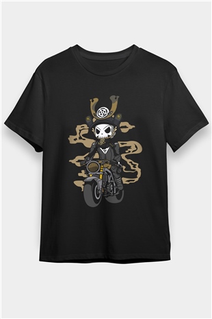 Samurai Biker Baskılı Siyah Unisex Tişört