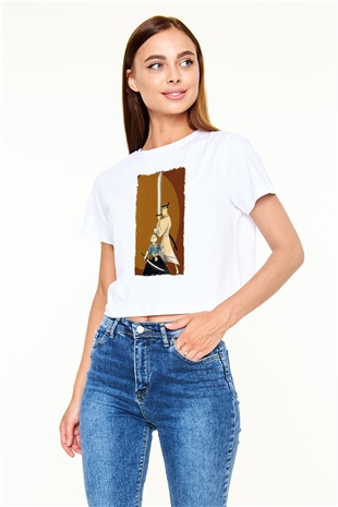 Samurai Jack Beyaz  Crop Top Tişört