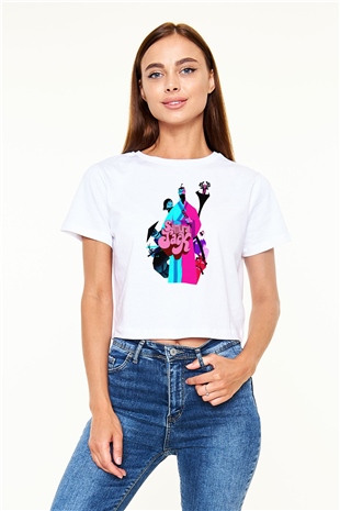 Samurai Jack Beyaz  Crop Top Tişört