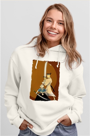 Samurai Jack Beyaz Unisex Hoodie