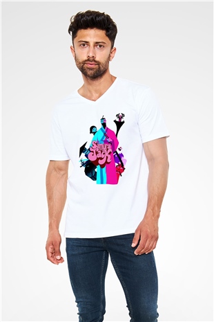 Samurai Jack Beyaz Unisex V Yaka Tişört