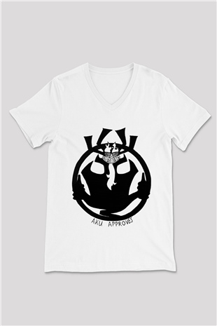Samurai Jack Beyaz Unisex V Yaka Tişört T-Shirt