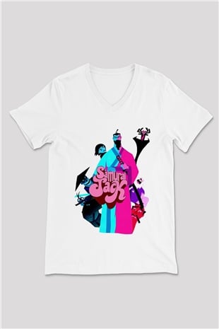 Samurai Jack Beyaz Unisex V Yaka Tişört