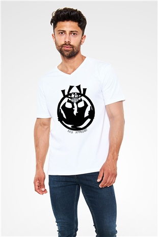 Samurai Jack Beyaz Unisex V Yaka Tişört T-Shirt