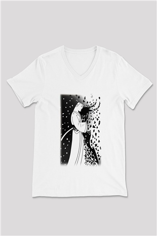 Samurai Jack Beyaz Unisex V Yaka Tişört T-Shirt
