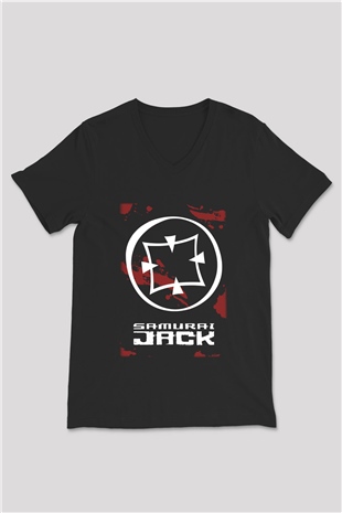 Samurai Jack Siyah Unisex V Yaka Tişört T-Shirt