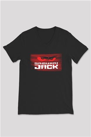 Samurai Jack Siyah Unisex V Yaka Tişört T-Shirt
