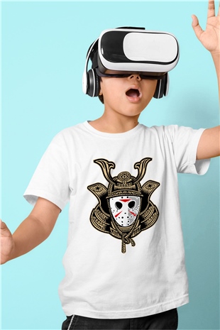 Samurai Jason Baskılı Beyaz Unisex Çocuk Tshirt