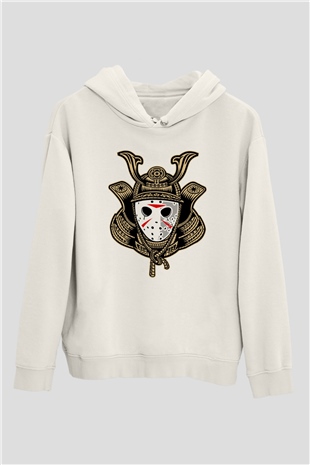 Samurai Jason Baskılı Beyaz Unisex Hoodie