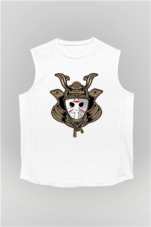 Samurai Jason Baskılı Beyaz Unisex Kolsuz Tişört