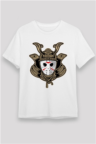 Samurai Jason Baskılı Beyaz Unisex Tshirt
