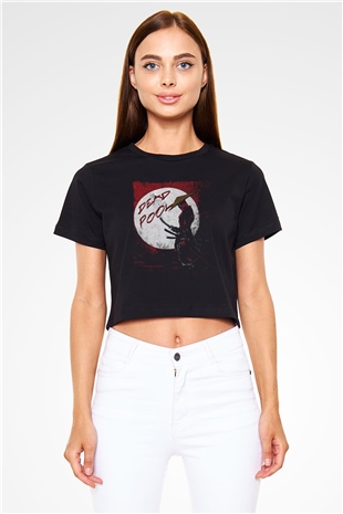 Samuray Deadpool Baskılı  Beyaz  Crop Top Tişört