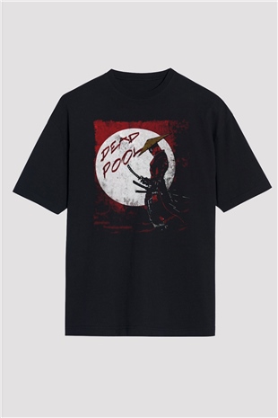 Samuray Deadpool Baskılı Oversize Beyaz Tshirt
