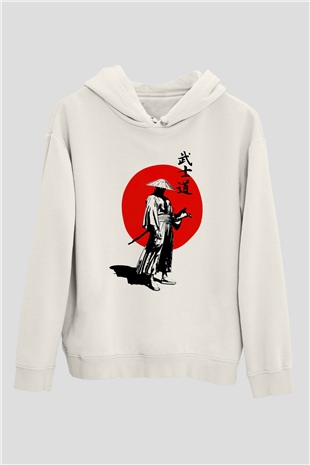 Samuray Temalı Beyaz  Unisex Hoodie