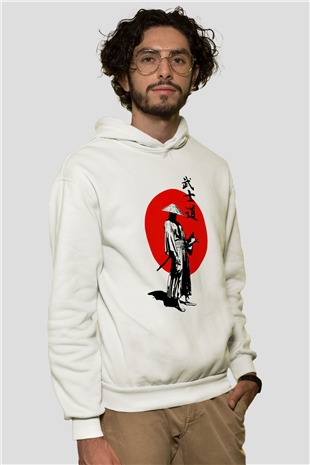 Samuray Temalı Beyaz  Unisex Hoodie