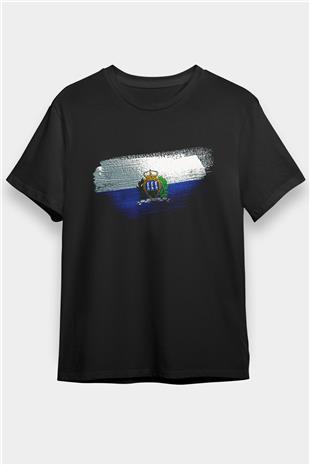 San Marino Bayrağı Baskılı Unisex Siyah Tişört