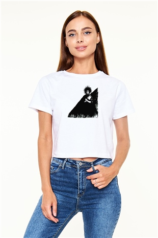 Sandman Baskılı Beyaz Crop Top Kadın Tişört - Tshirt