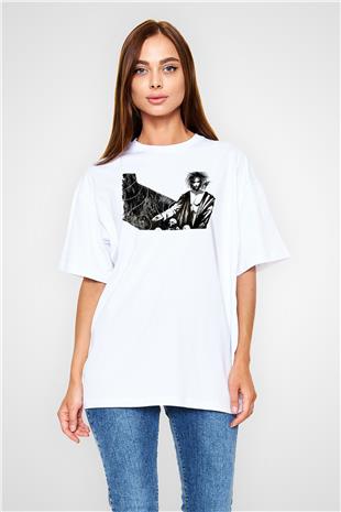 Sandman Baskılı Beyaz Unisex Oversize Tişört - Tshirt