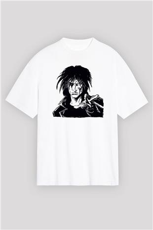 Sandman Baskılı Beyaz Unisex Oversize Tişört - Tshirt