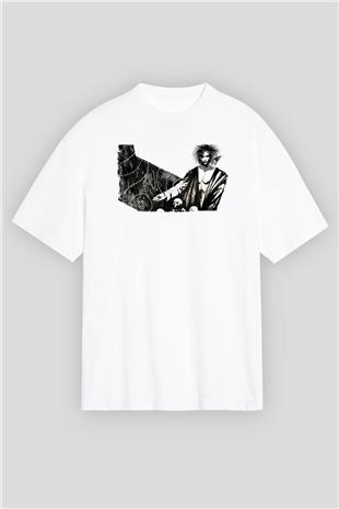 Sandman Baskılı Beyaz Unisex Oversize Tişört - Tshirt