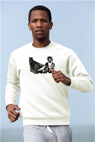 Sandman Baskılı Beyaz Unisex Sweatshirt