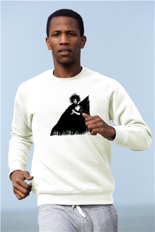 Sandman Baskılı Beyaz Unisex Sweatshirt